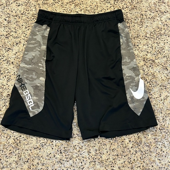 Nike Mens Dri Fit BSBL Baseball Shorts M Swoosh Logo Spell Out Black - Picture 1 of 2